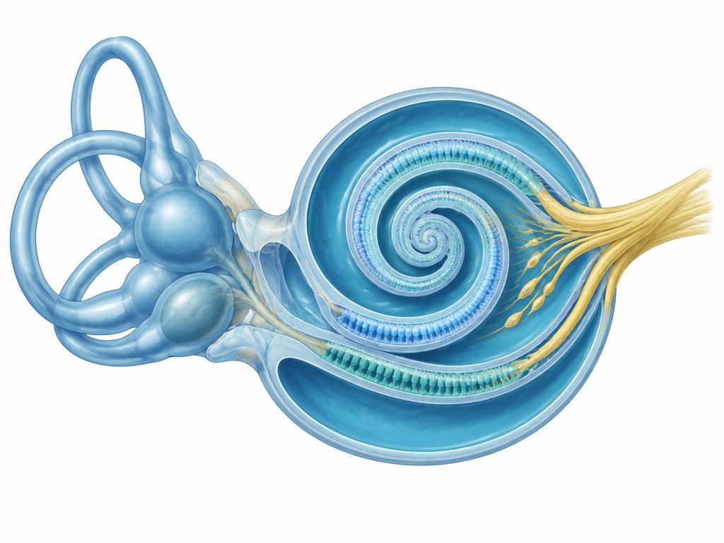 Illustration of the cochlea and auditory nerve of the inner ear